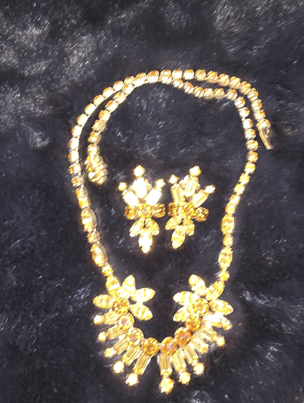 Mid-century Cocktail Jewelry Set . Amber and Citrine